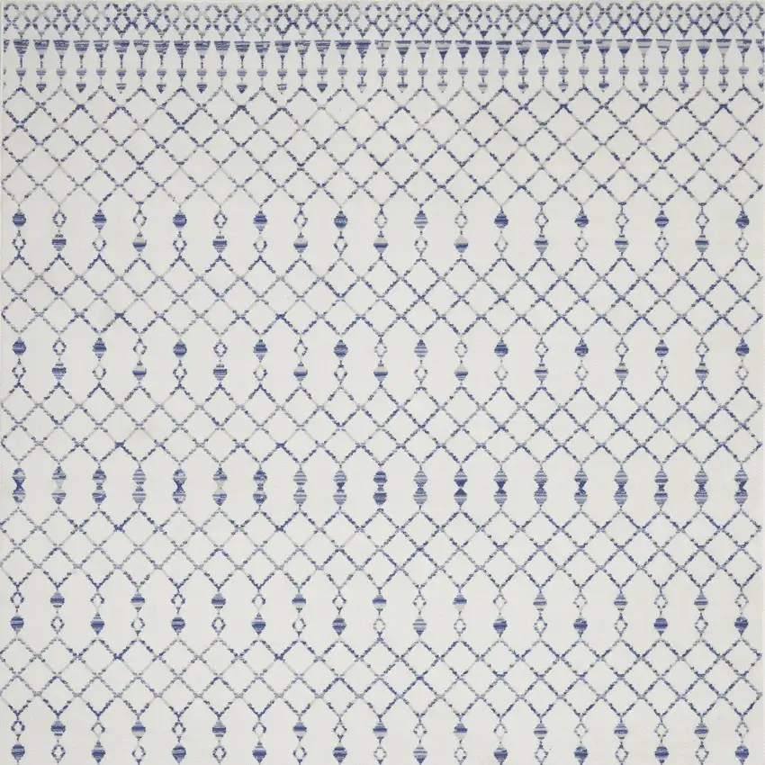 Ivory and Blue Geometric Distressed Non Skid Area Rug Photo 7