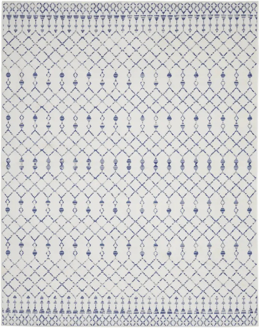 Ivory and Blue Geometric Distressed Non Skid Area Rug Photo 2