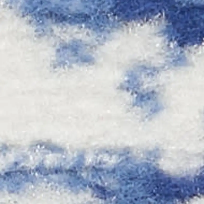 Ivory and Blue Geometric Distressed Non Skid Area Rug Photo 6