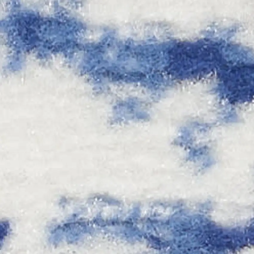 Ivory and Blue Geometric Distressed Non Skid Area Rug Photo 1