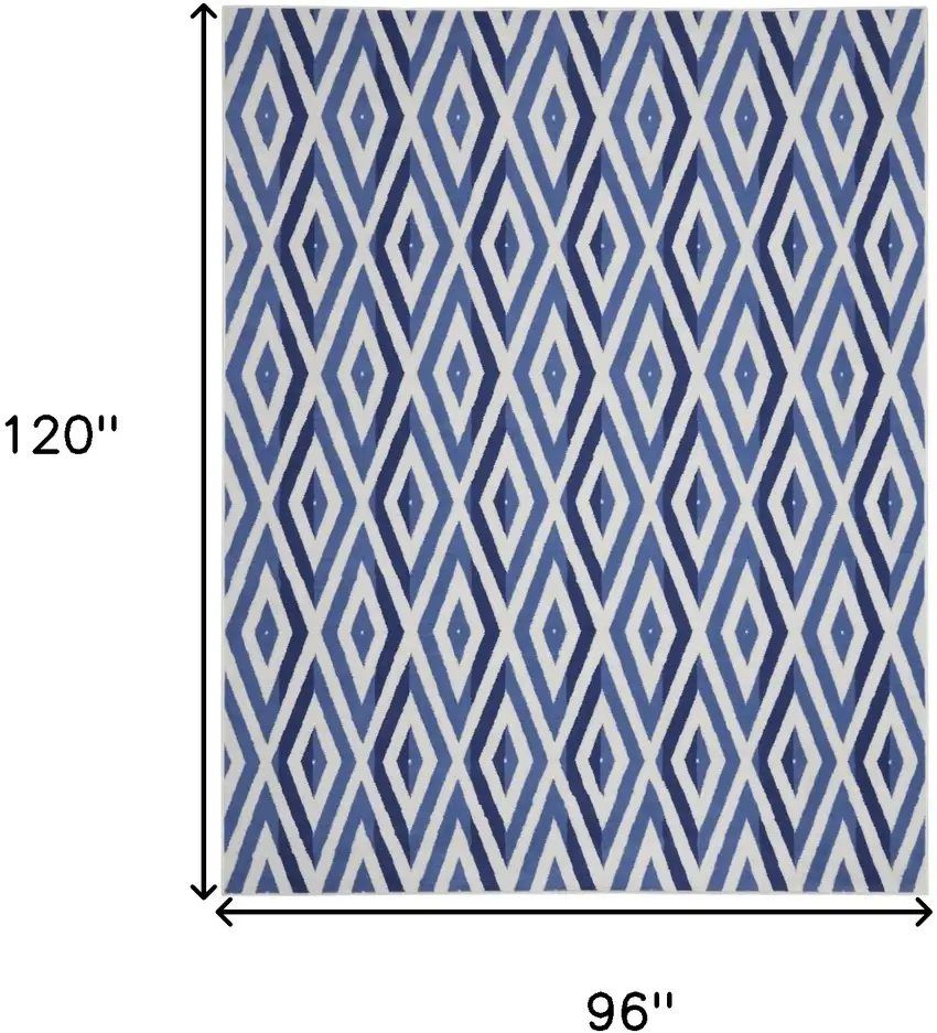 Ivory and Blue Geometric Distressed Non Skid Area Rug Photo 3