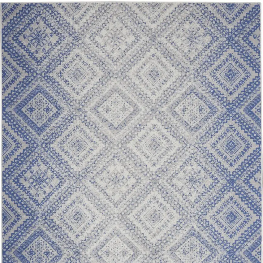 Ivory and Blue Geometric Distressed Non Skid Area Rug Photo 6