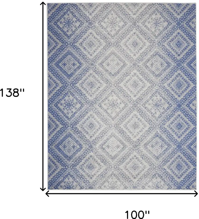 Ivory and Blue Geometric Distressed Non Skid Area Rug Photo 3