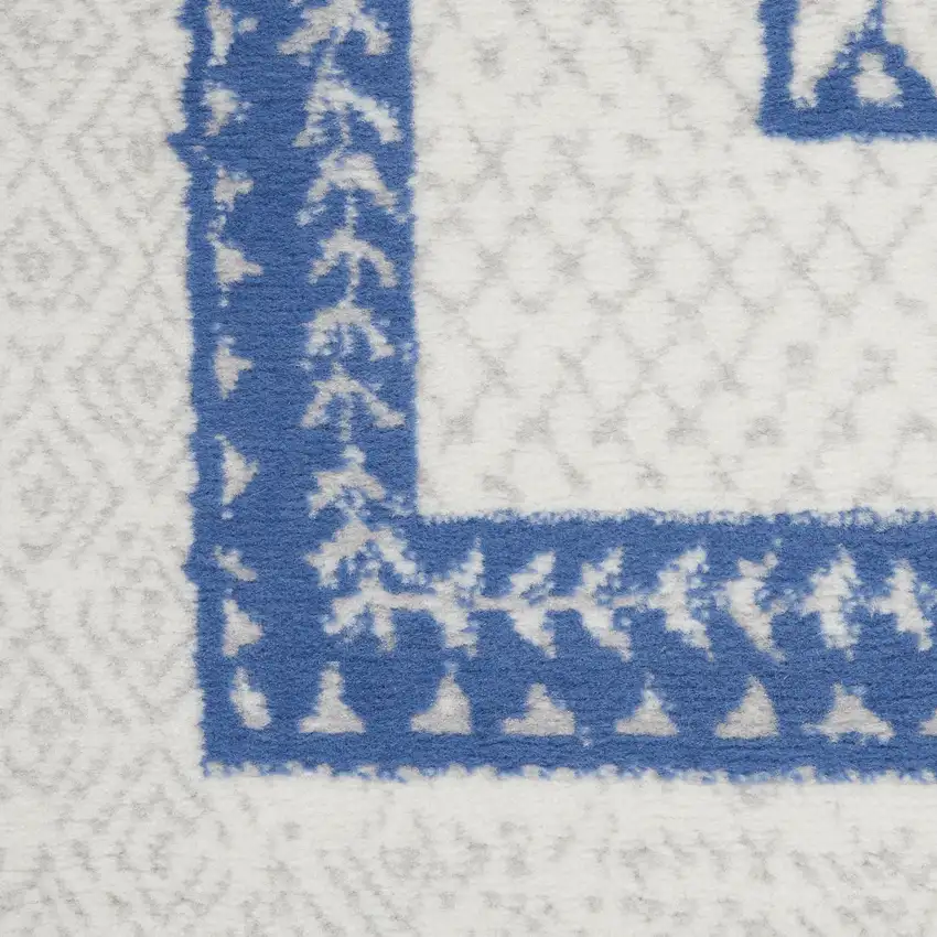 Ivory and Blue Geometric Distressed Non Skid Area Rug Photo 2