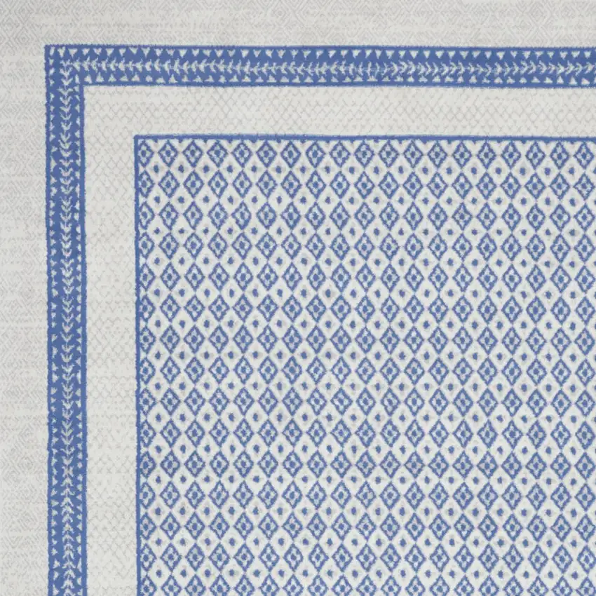 Ivory and Blue Geometric Distressed Non Skid Area Rug Photo 7