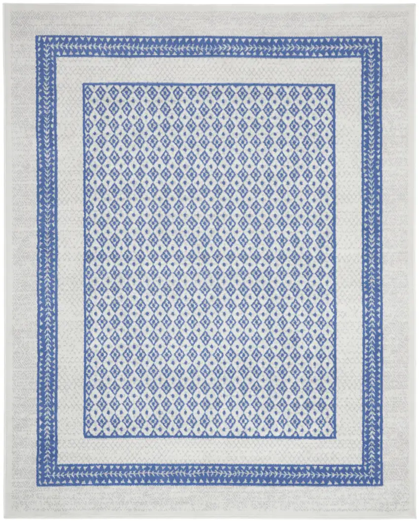 Ivory and Blue Geometric Distressed Non Skid Area Rug Photo 2