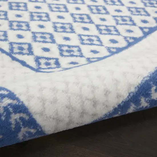 Ivory and Blue Geometric Distressed Non Skid Area Rug Photo 7