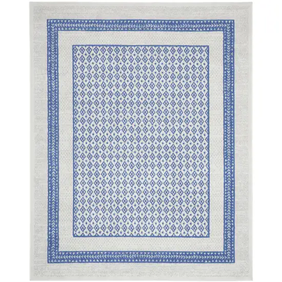 Ivory and Blue Geometric Distressed Non Skid Area Rug Photo 1