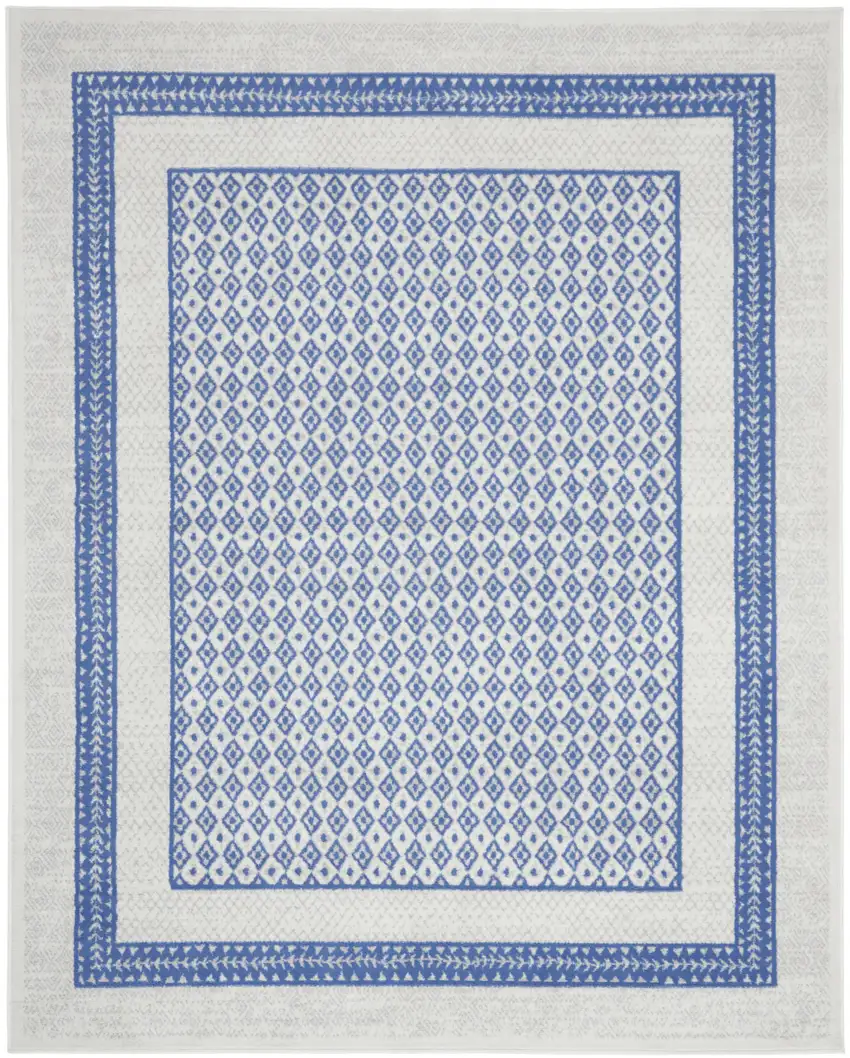 Ivory and Blue Geometric Distressed Non Skid Area Rug Photo 1
