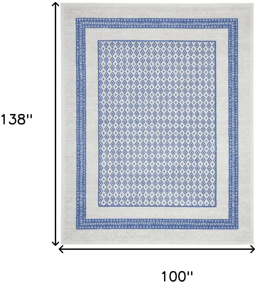 Ivory and Blue Geometric Distressed Non Skid Area Rug Photo 3
