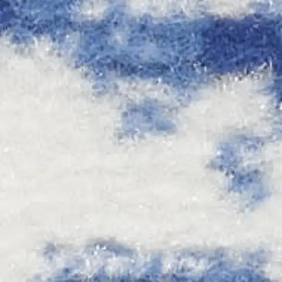 Ivory and Blue Geometric Distressed Non Skid Area Rug Photo 6