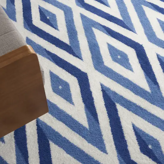 Ivory and Blue Geometric Distressed Non Skid Area Rug Photo 9