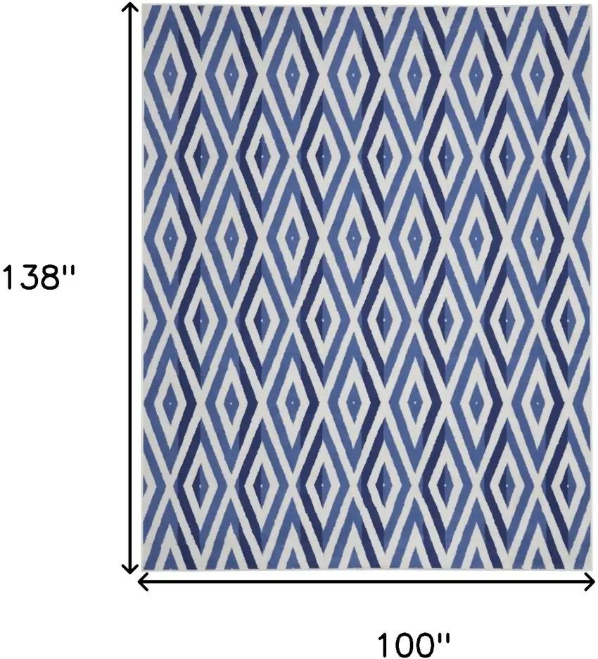 Ivory and Blue Geometric Distressed Non Skid Area Rug Photo 3