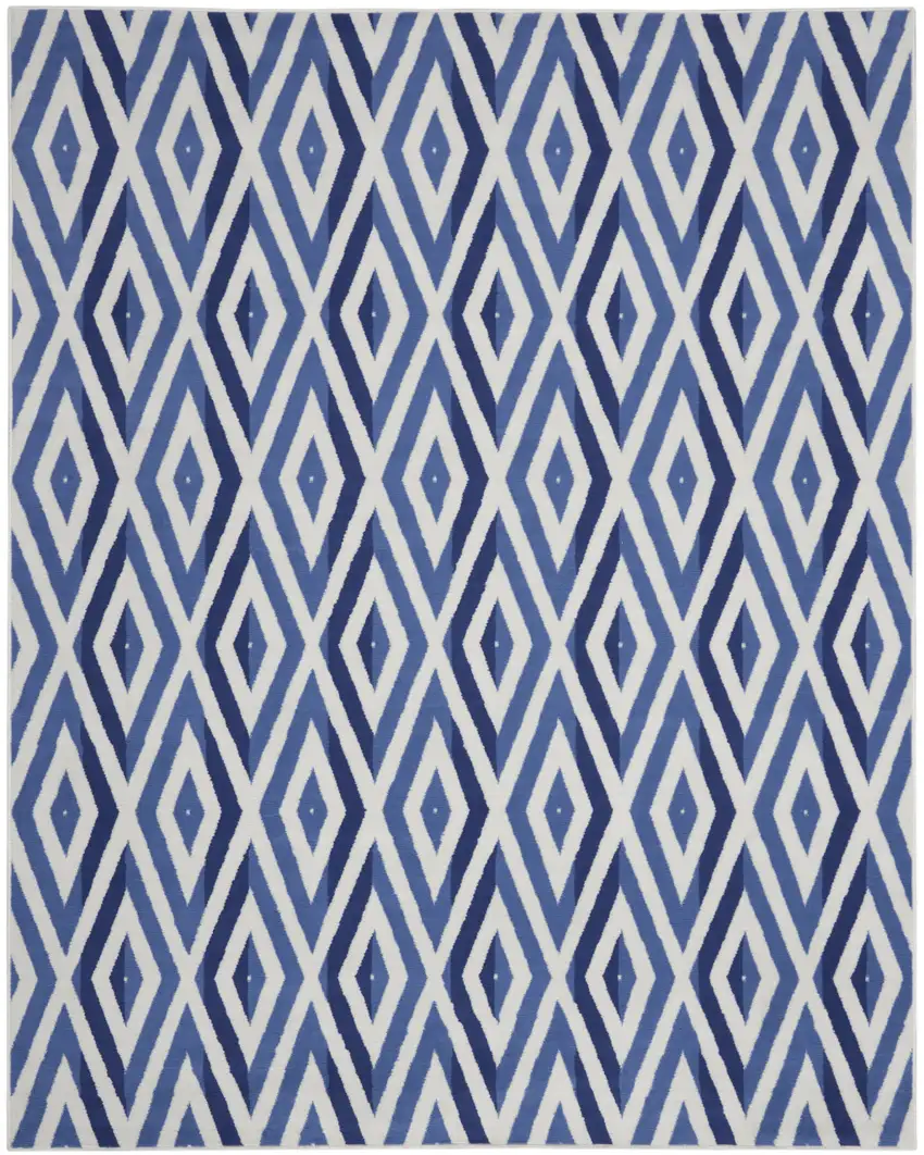 Ivory and Blue Geometric Distressed Non Skid Area Rug Photo 2