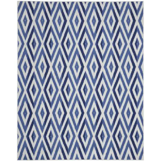Ivory and Blue Geometric Distressed Non Skid Area Rug Photo 1