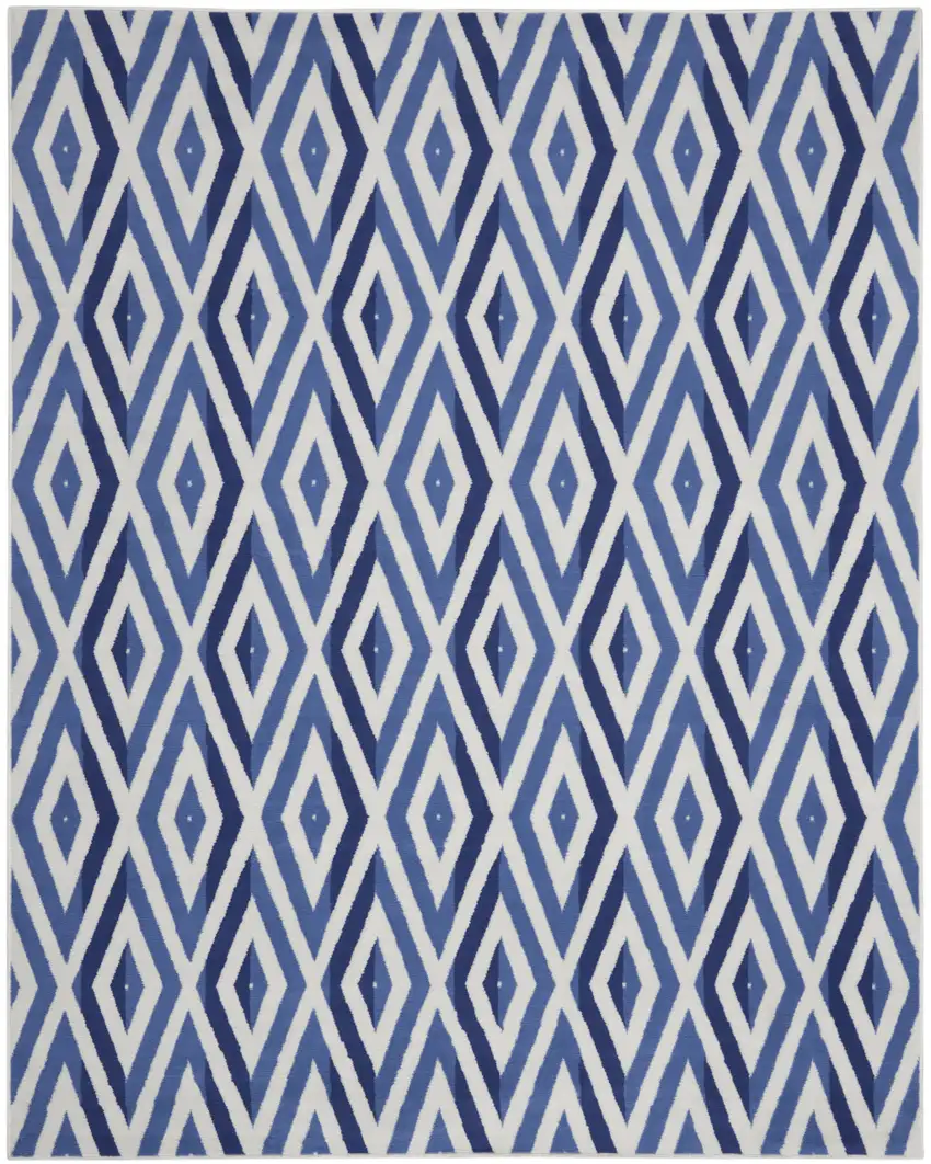 Ivory and Blue Geometric Distressed Non Skid Area Rug Photo 1
