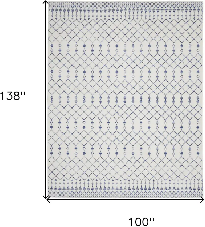 Ivory and Blue Geometric Distressed Non Skid Area Rug Photo 3