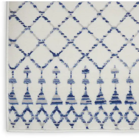 Ivory and Blue Geometric Distressed Non Skid Area Rug Photo 8