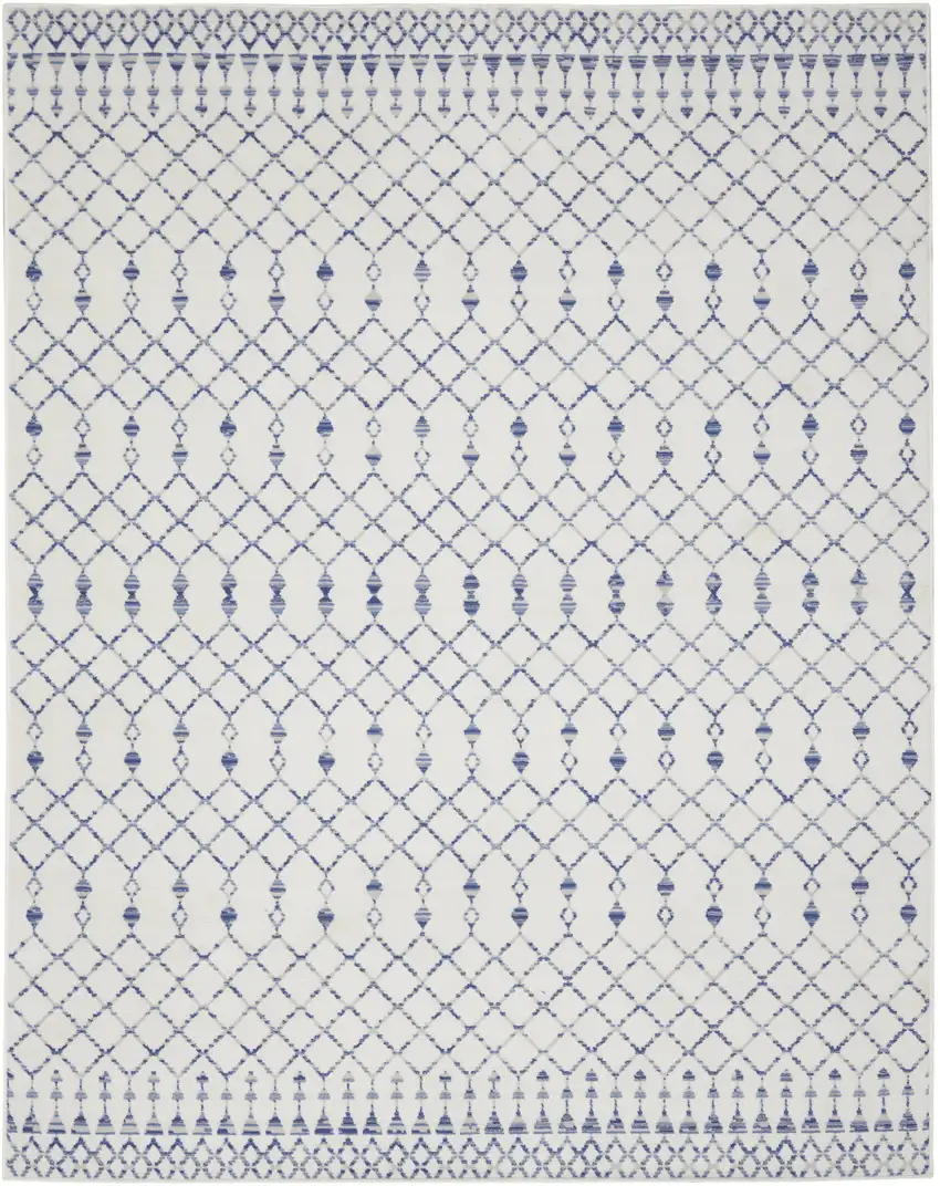 Ivory and Blue Geometric Distressed Non Skid Area Rug Photo 7