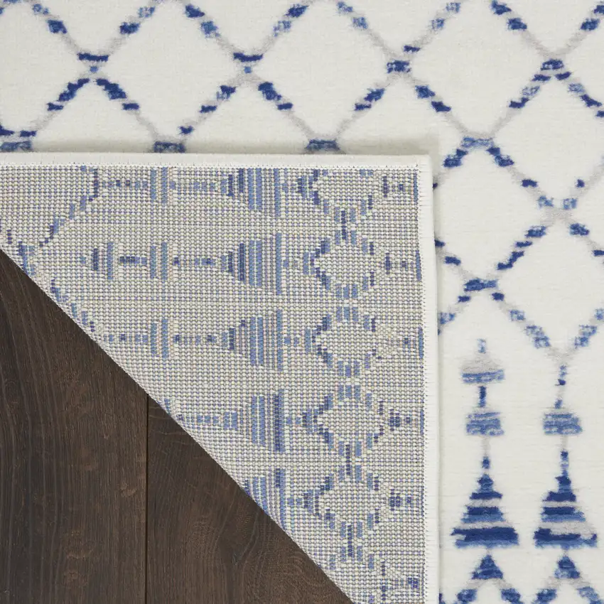 Ivory and Blue Geometric Distressed Non Skid Area Rug Photo 8