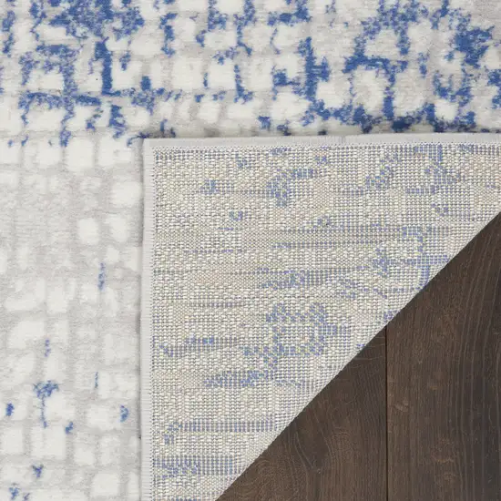 Ivory and Blue Geometric Distressed Non Skid Area Rug Photo 2