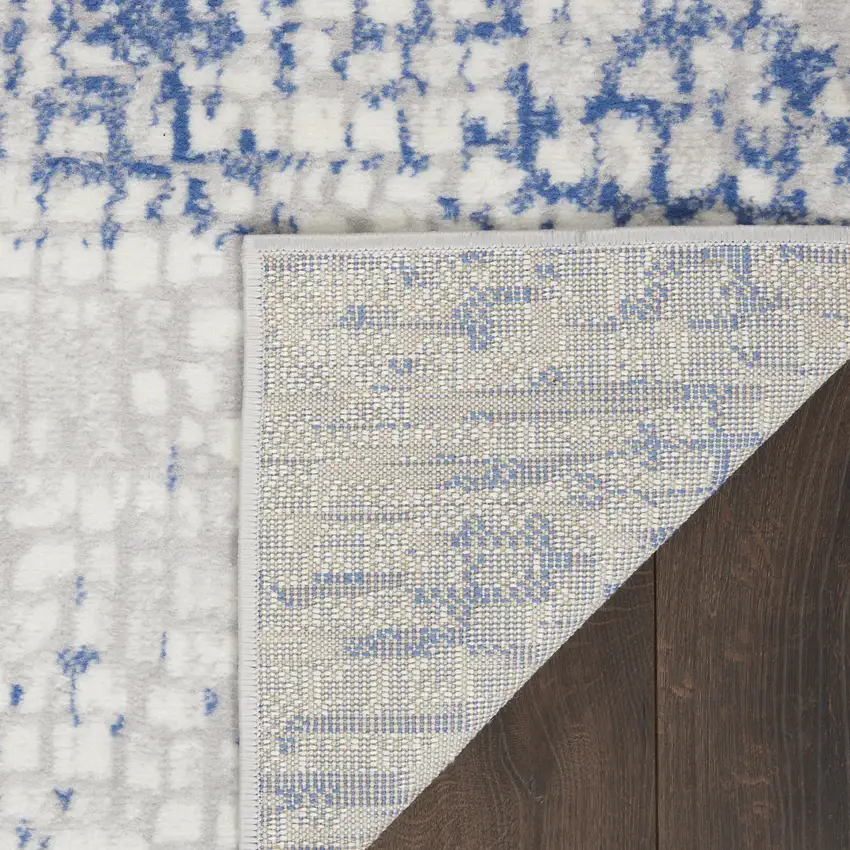 Ivory and Blue Geometric Distressed Non Skid Area Rug Photo 2