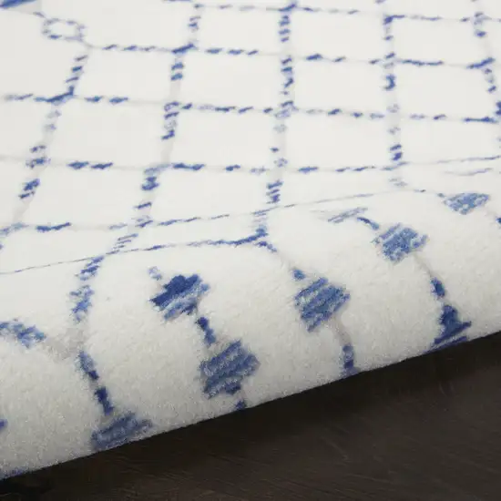 Ivory and Blue Geometric Distressed Non Skid Area Rug Photo 7