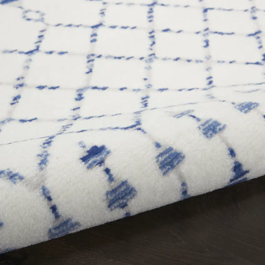 Ivory and Blue Geometric Distressed Non Skid Area Rug Photo 7
