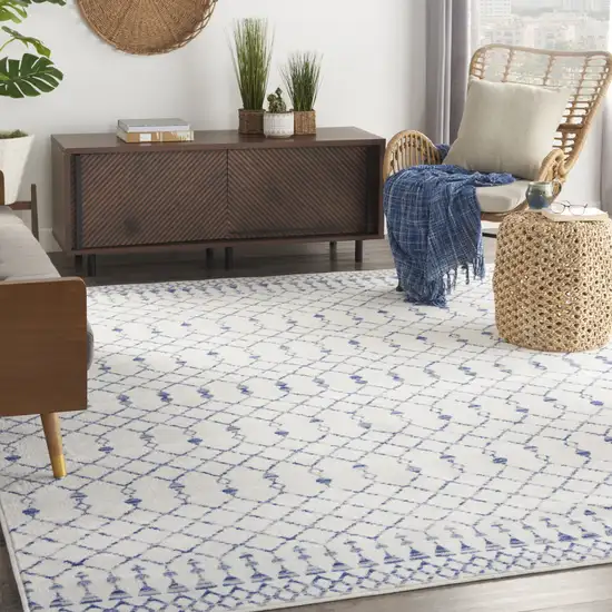Ivory and Blue Geometric Distressed Non Skid Area Rug Photo 4