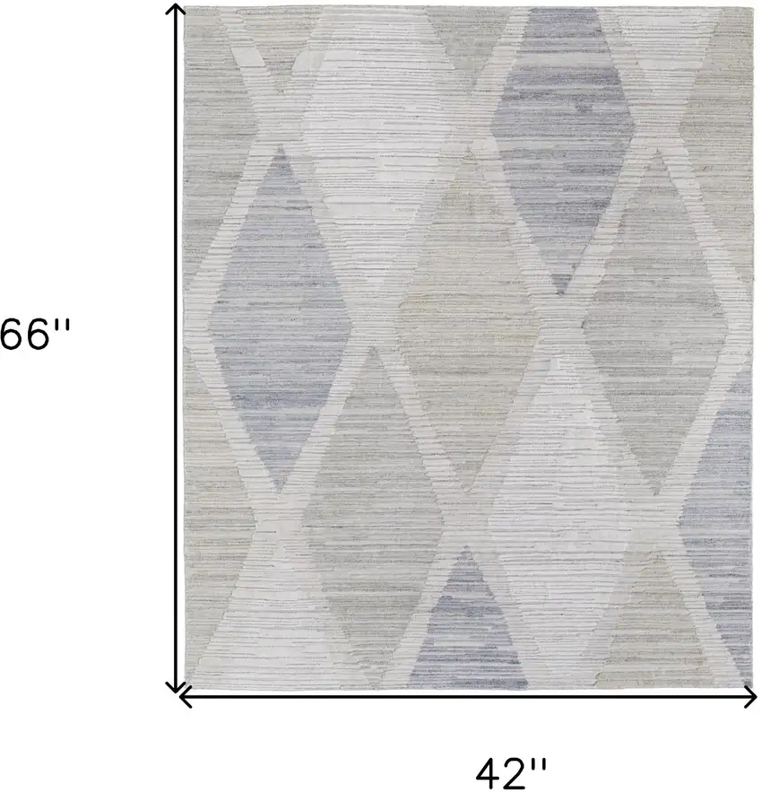 Ivory and Blue Geometric Hand Woven Area Rug Photo 3