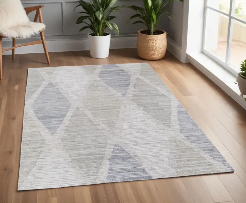Ivory and Blue Geometric Hand Woven Area Rug Photo 1