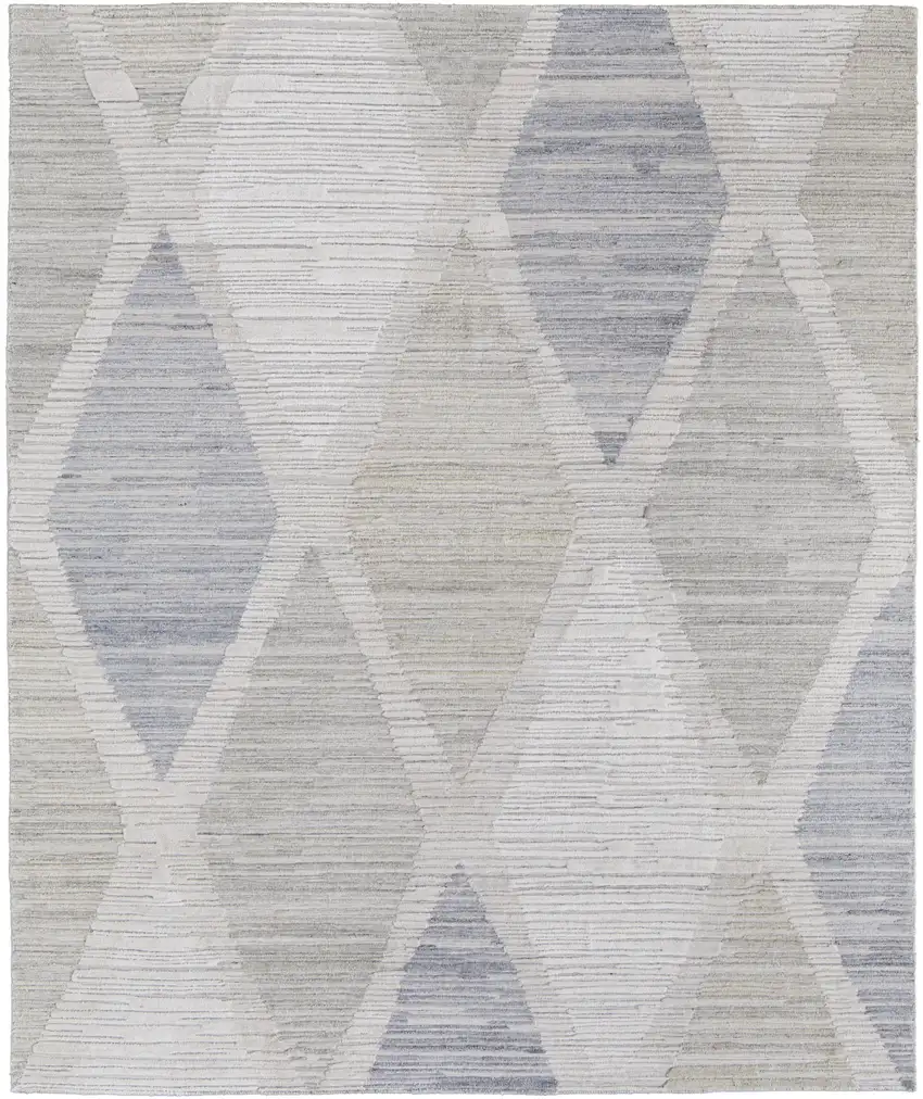 Ivory and Blue Geometric Hand Woven Area Rug Photo 2