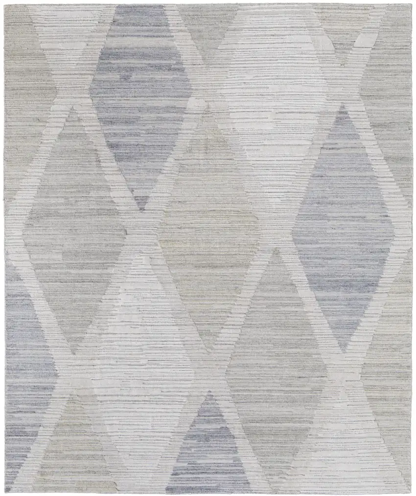 Ivory and Blue Geometric Hand Woven Area Rug Photo 5