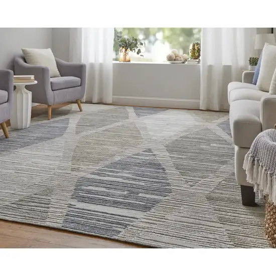 Ivory and Blue Geometric Hand Woven Area Rug Photo 9