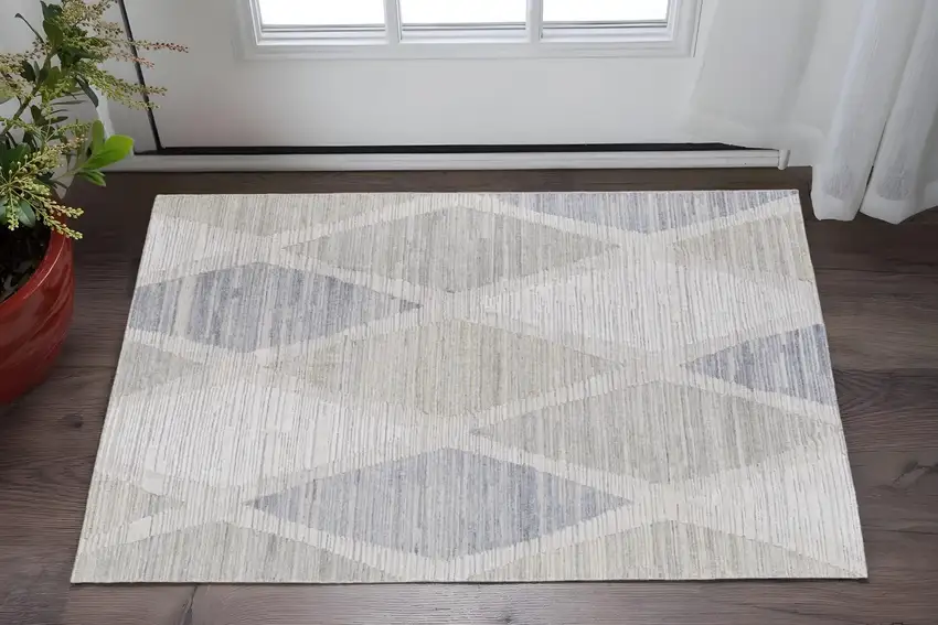 Ivory and Blue Geometric Hand Woven Area Rug Photo 1