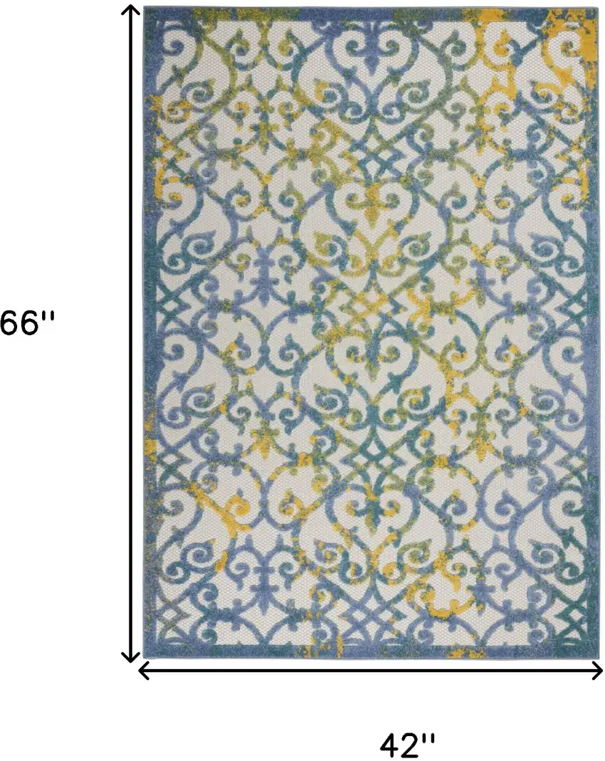 Ivory And Blue Floral Indoor Outdoor Area Rug Photo 9
