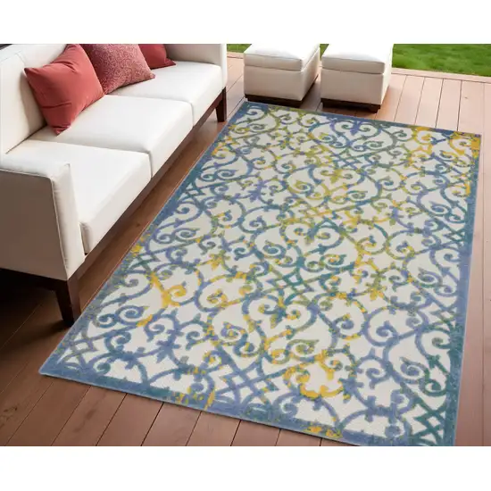 Ivory And Blue Indoor Outdoor Area Rug Photo 2