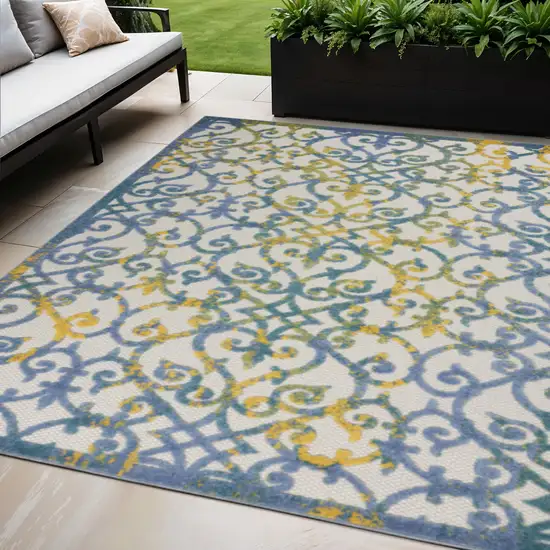 Ivory And Blue Indoor Outdoor Area Rug Photo 2