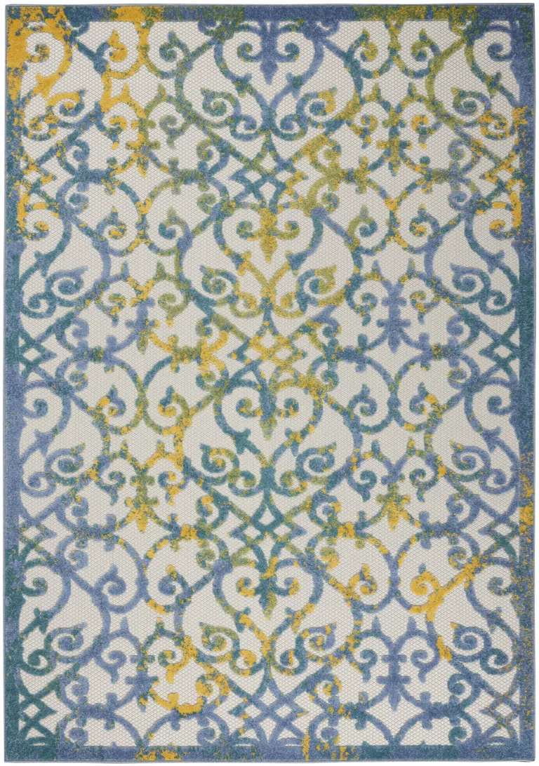 Ivory and Blue Indoor Outdoor Area Rug Photo 5