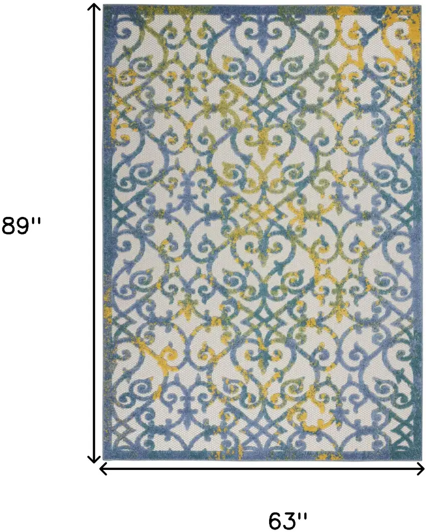 Ivory And Blue Floral Indoor Outdoor Area Rug Photo 9