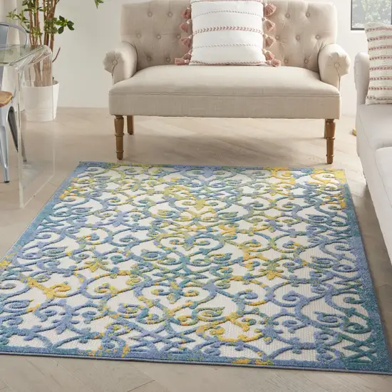 Ivory And Blue Indoor Outdoor Area Rug Photo 4