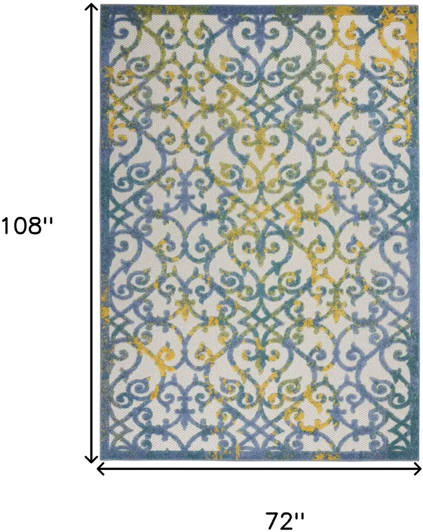 Ivory And Blue Floral Indoor Outdoor Area Rug Photo 9