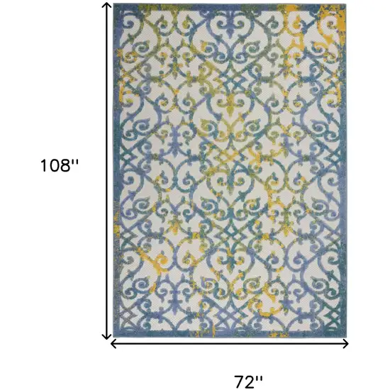 Ivory And Blue Floral Indoor Outdoor Area Rug Photo 9