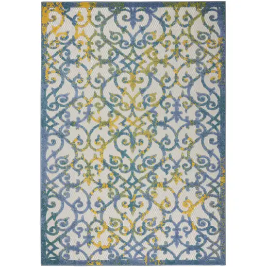 Ivory And Blue Floral Indoor Outdoor Area Rug Photo 7