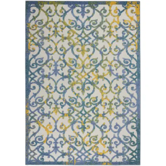 Ivory And Blue Indoor Outdoor Area Rug Photo 5