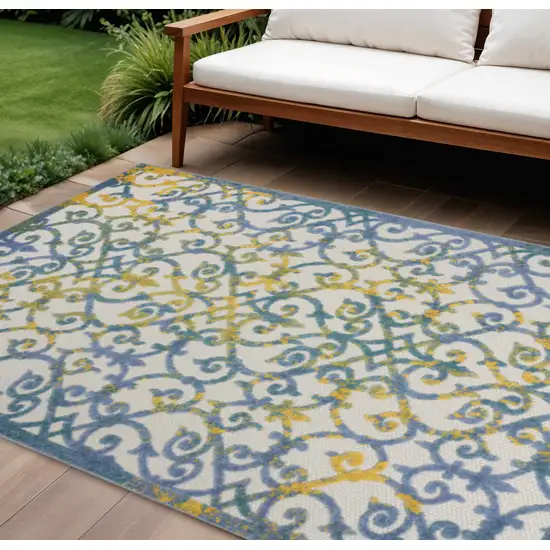 Ivory And Blue Indoor Outdoor Area Rug Photo 2