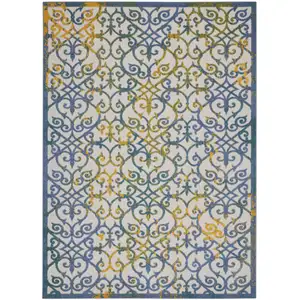 Photo of Ivory and Blue Indoor Outdoor Area Rug