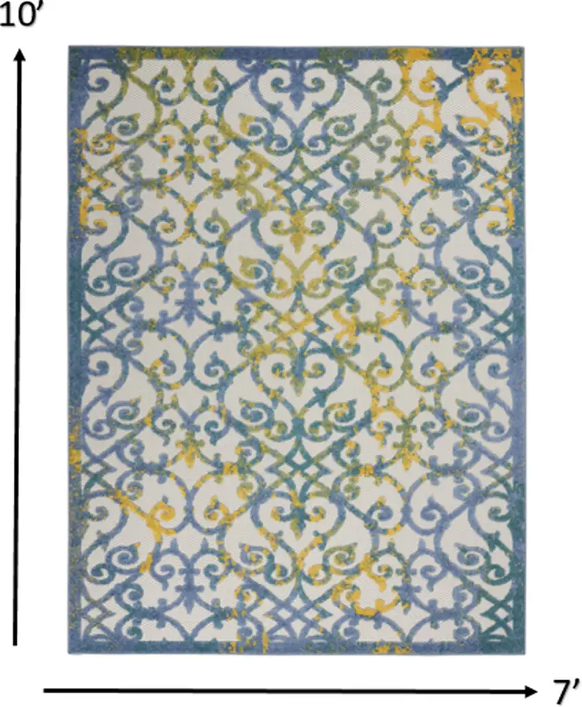 Ivory and Blue Indoor Outdoor Area Rug Photo 3