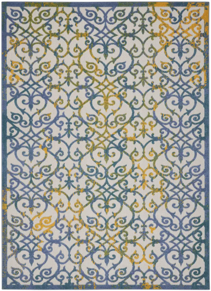 Ivory And Blue Floral Indoor Outdoor Area Rug Photo 6