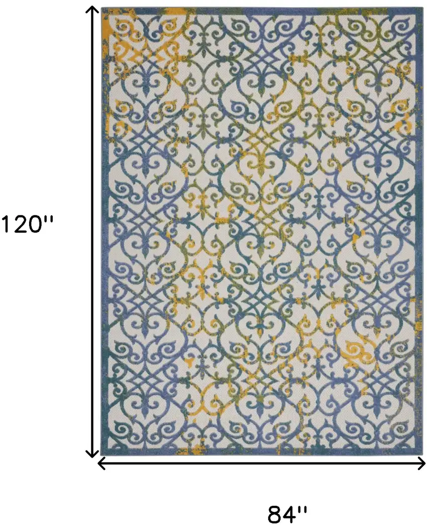Ivory And Blue Floral Indoor Outdoor Area Rug Photo 8